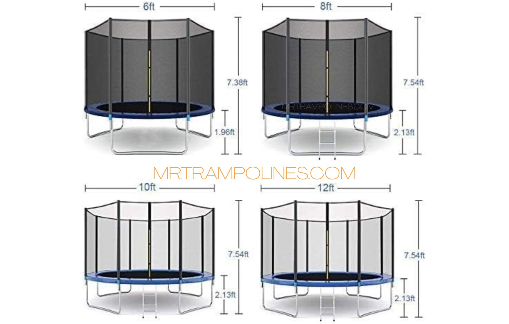 Different trampoline sizes side by side in a Kenyan backyard